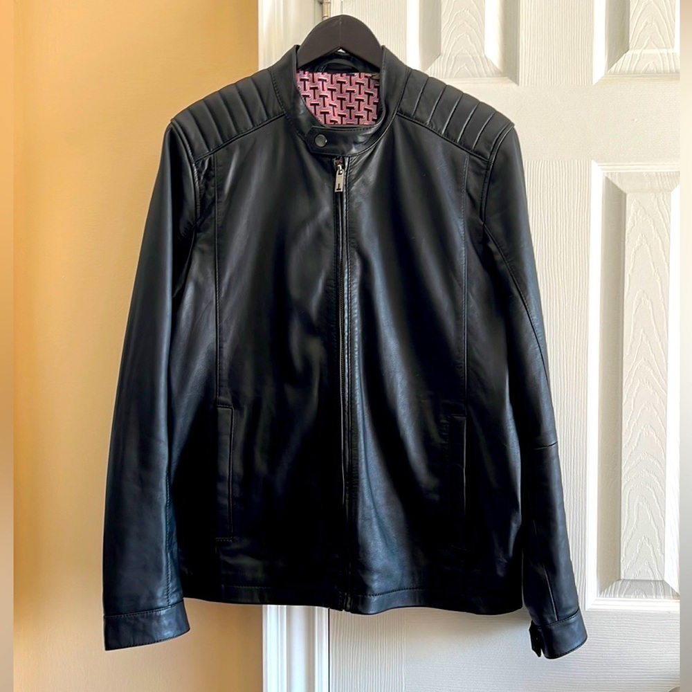 TED BAKER MEN’S REG. FIT BLACK LEATHER JACKET- SIZE 4- NEW